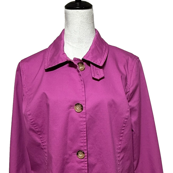 Talbots Trench Coat Womens Large Fushia Pink Button Front All Weather Stretch - Picture 5 of 10